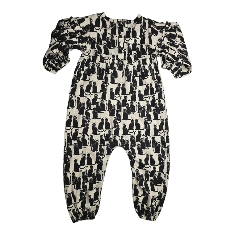 NWT Kate Quinn Bamboo Long Bubble Sleeve Jumpsuit Black Cat Romper & Headband - Picture 5 of 11
